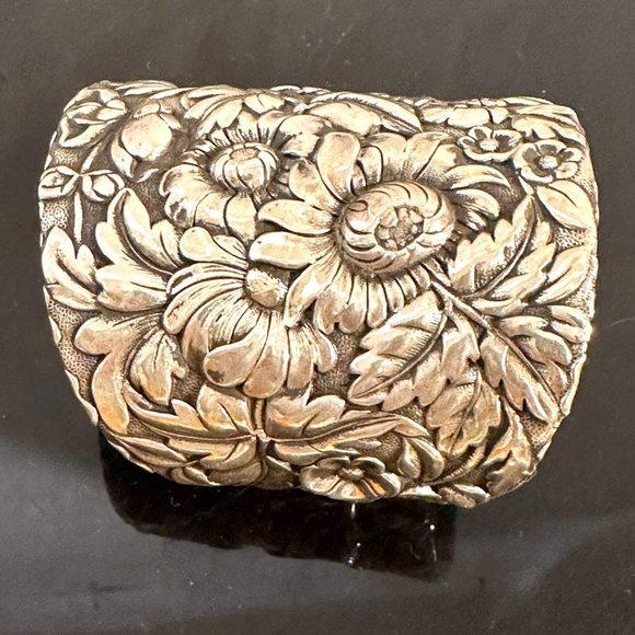 Floral Sterling Silver 925 Solid Cuff Bracelet Wide Victorian Antique Repurposed - Picture 3 of 10